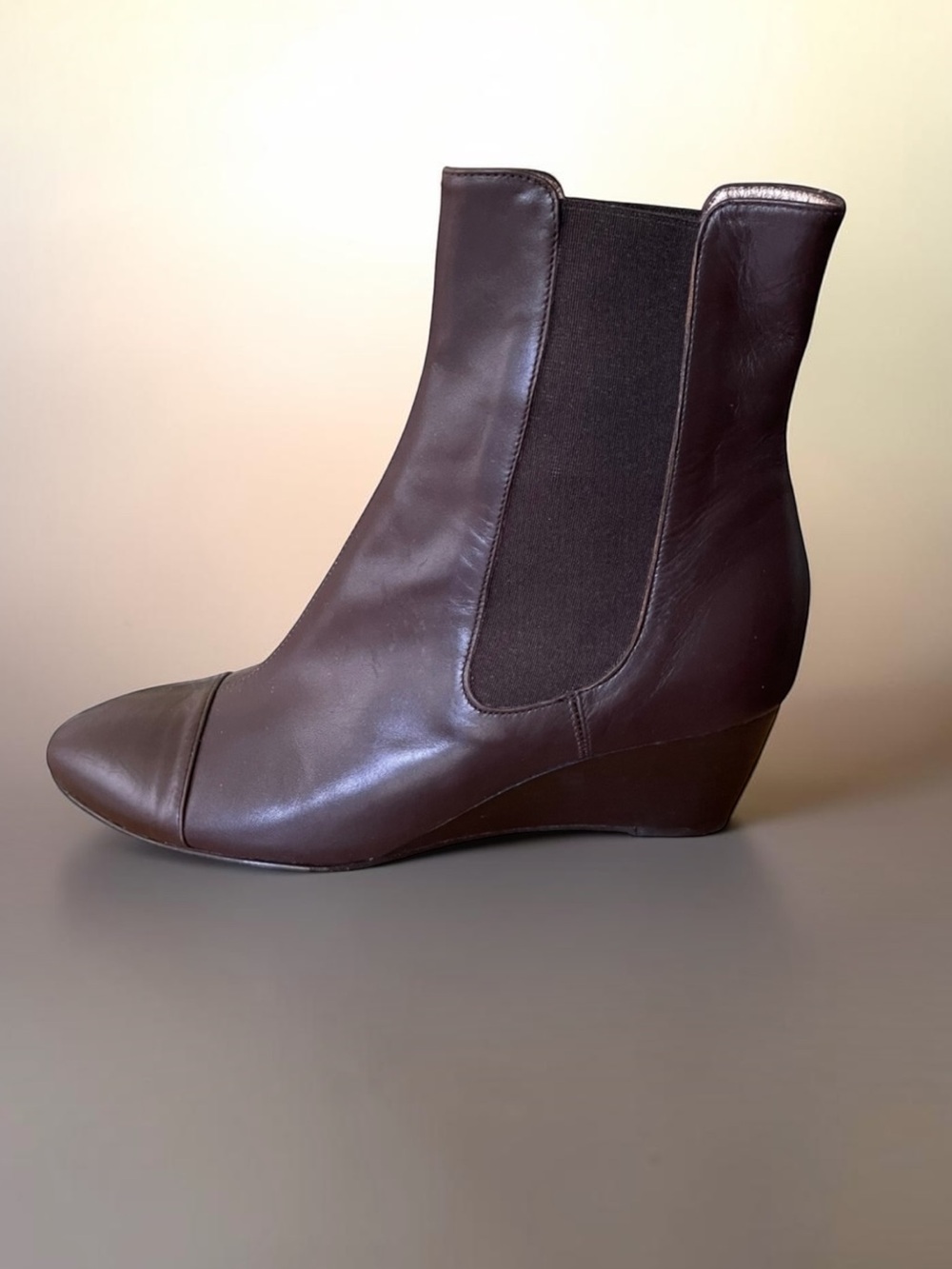 DANA DAVIS BROWN WEDGE ANKLE BOOTS Brown Kid Size 8.5B ITALY
